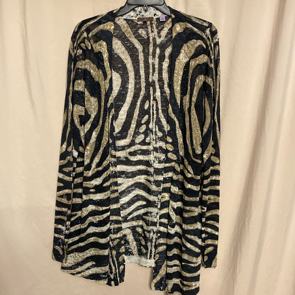 Cullen Open Long Animal Print Cardigan, Size XL Color Brown-Black and Cream